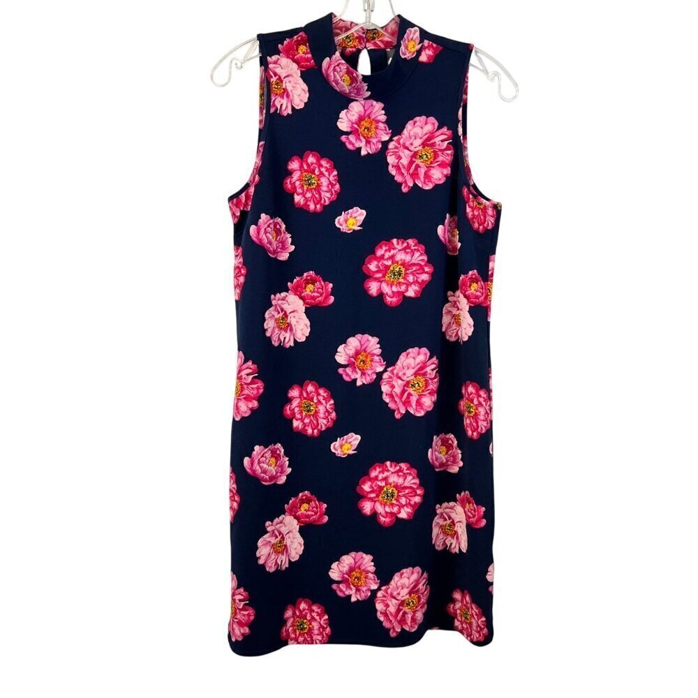 Mudpie Sleeveless Mock Neck Floral Shift Dress Navy/Multi Size Small Above Knee